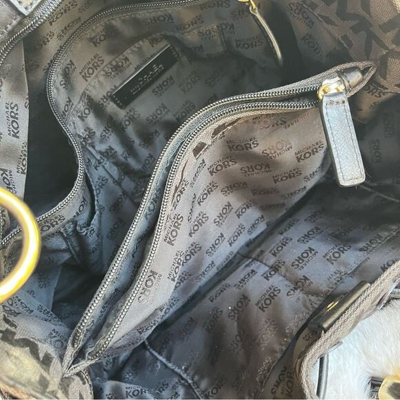 MICHAEL KORS Black Signature Fulton Drawstring Bedford Shoulder Bag Hobo Tote - Picture 5 of 9